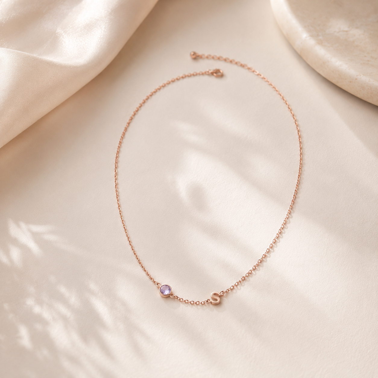 Personalized Birthstone Alphabet Necklace