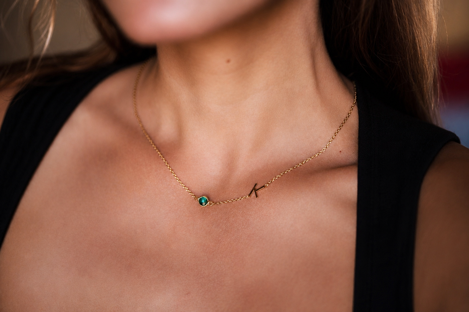 Personalized Birthstone Alphabet Necklace