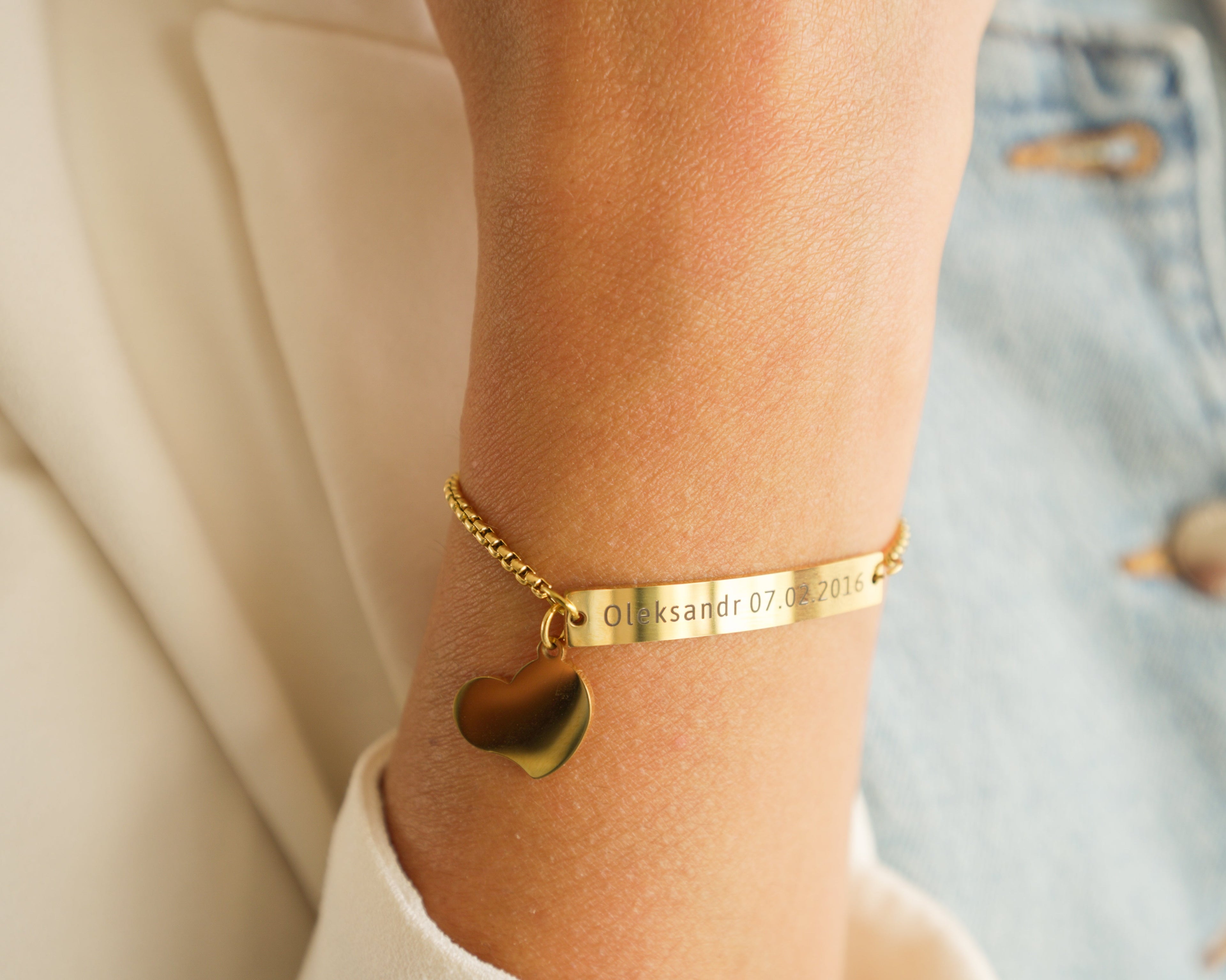 Custom Engraved Bracelet — Adjustable Stainless Steel with Charm