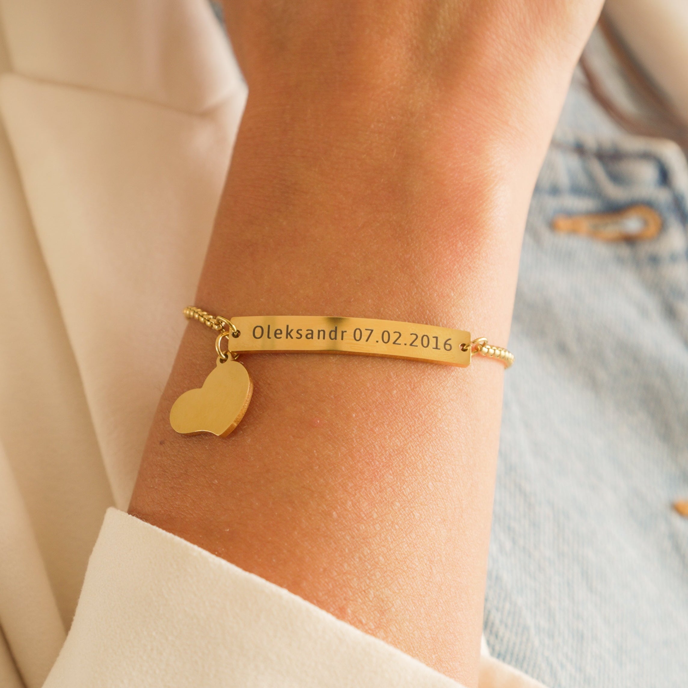 Custom Engraved Bracelet — Adjustable Stainless Steel with Charm