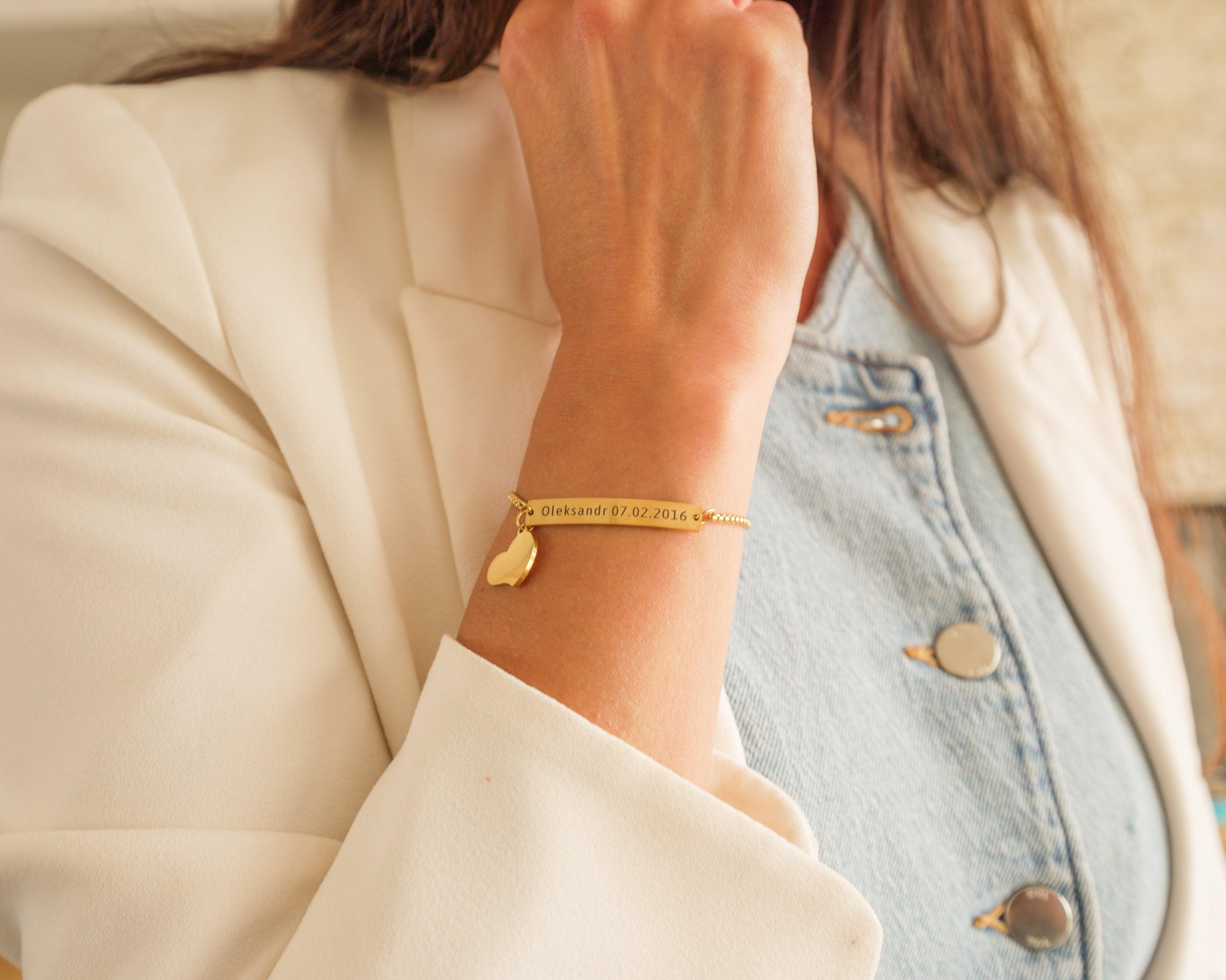 Custom Engraved Bracelet — Adjustable Stainless Steel with Charm