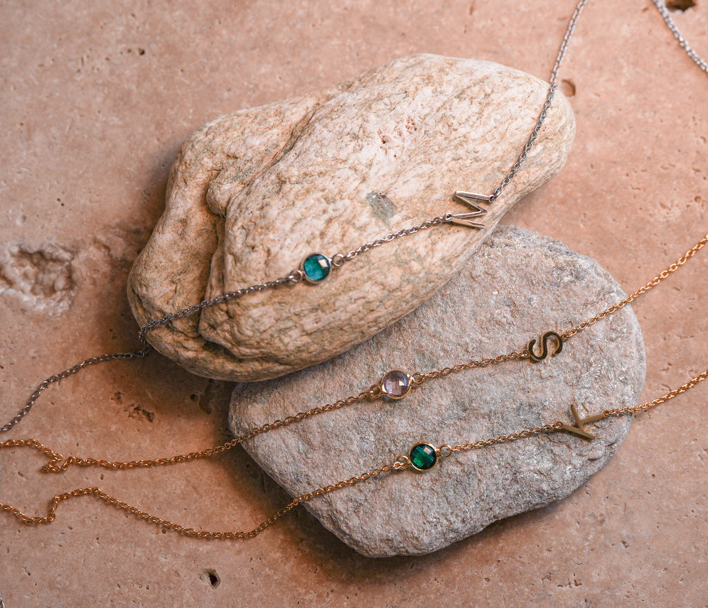 Personalized Birthstone Alphabet Necklace