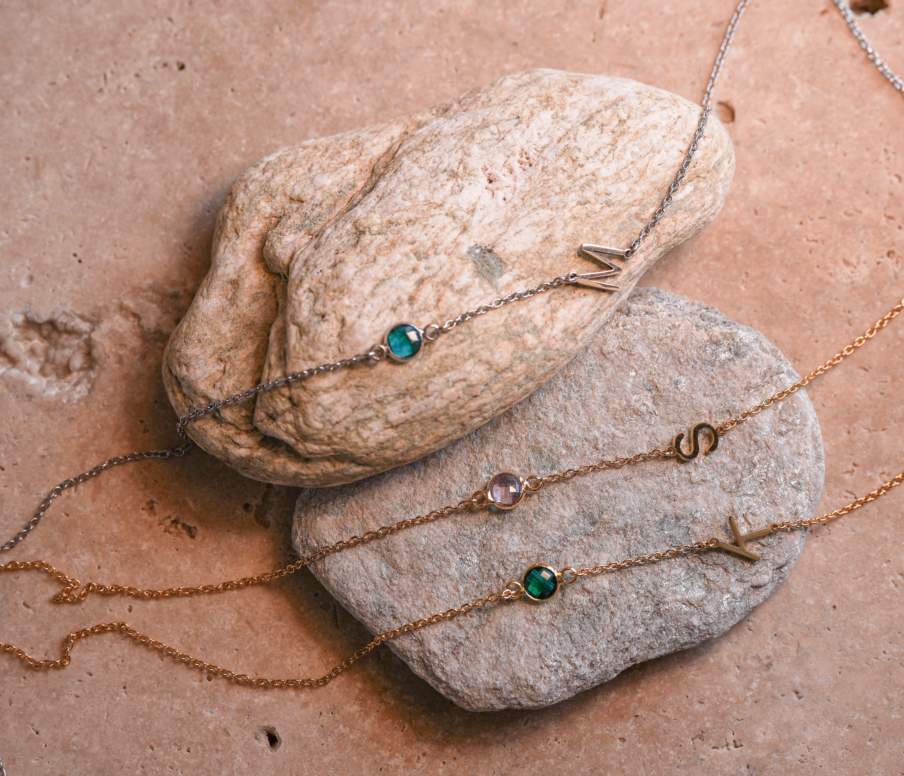 Personalized Birthstone Alphabet Necklace