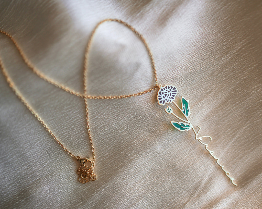 Custom Birth Flower Name Necklace – Personalized Stainless Steel Jewelry