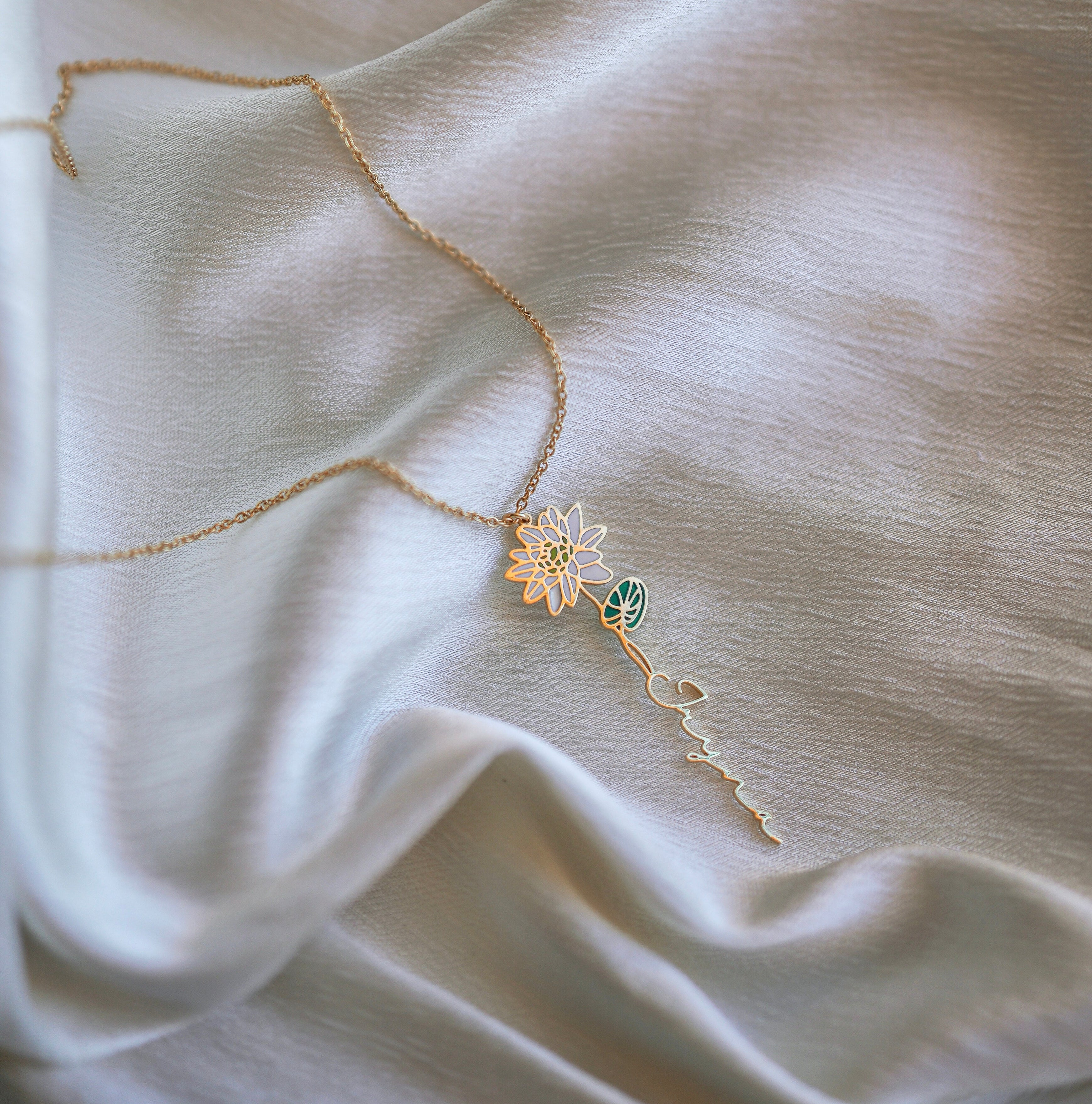 Custom Birth Flower Name Necklace – Personalized Stainless Steel Jewelry