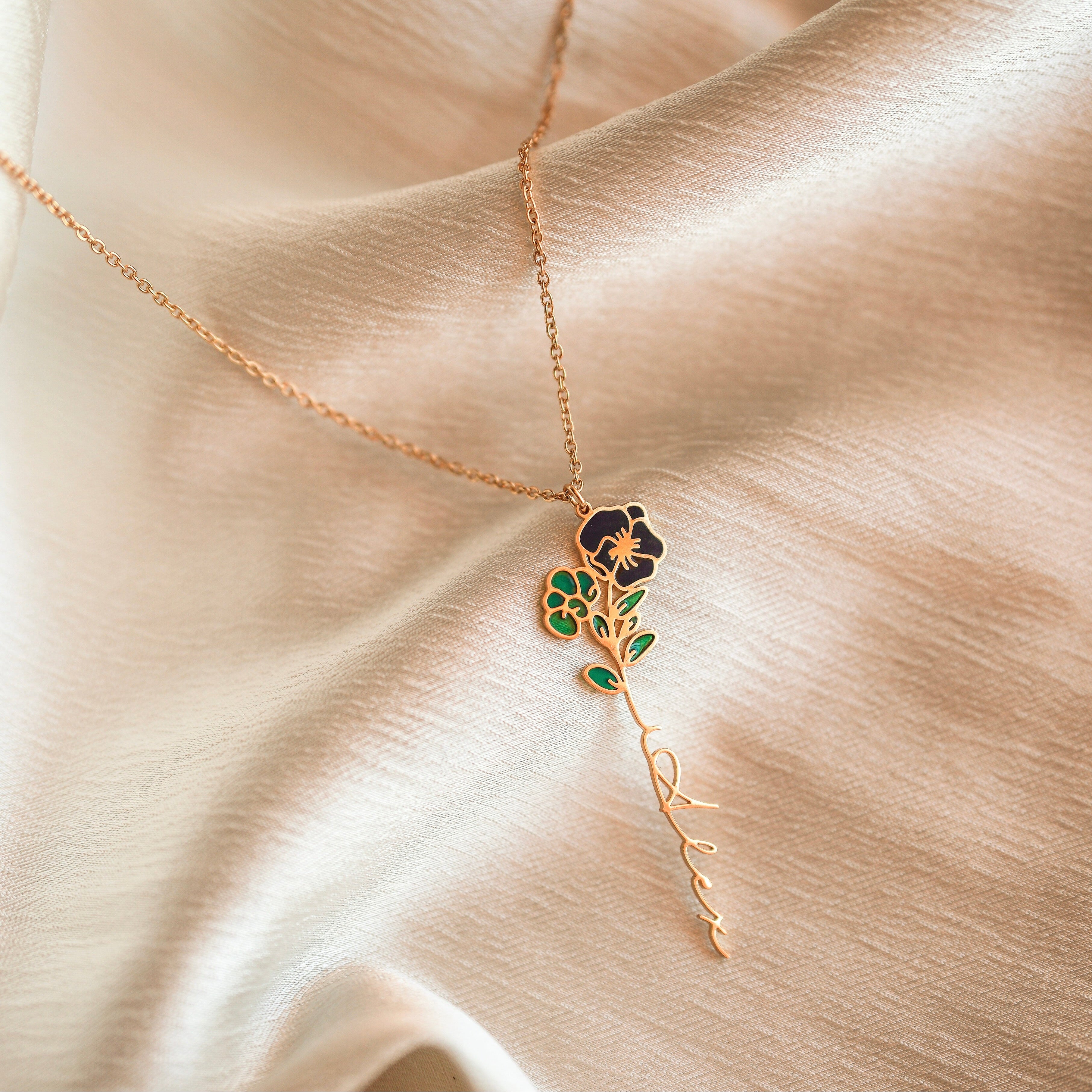 Custom Birth Flower Name Necklace – Personalized Stainless Steel Jewelry