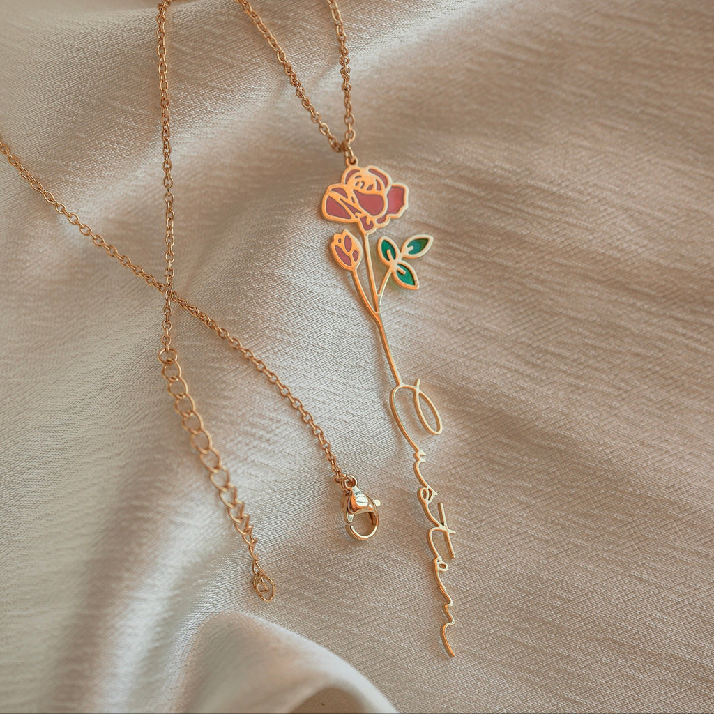 Custom Birth Flower Name Necklace – Personalized Stainless Steel Jewelry
