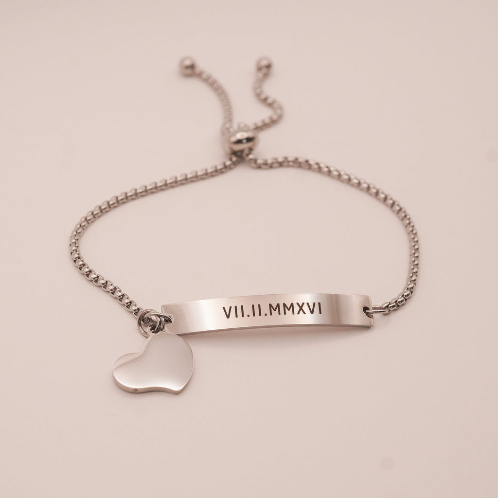 Custom Engraved Bracelet — Adjustable Stainless Steel with Charm