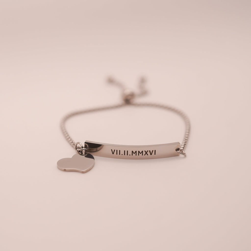 Custom Engraved Bracelet — Adjustable Stainless Steel with Charm