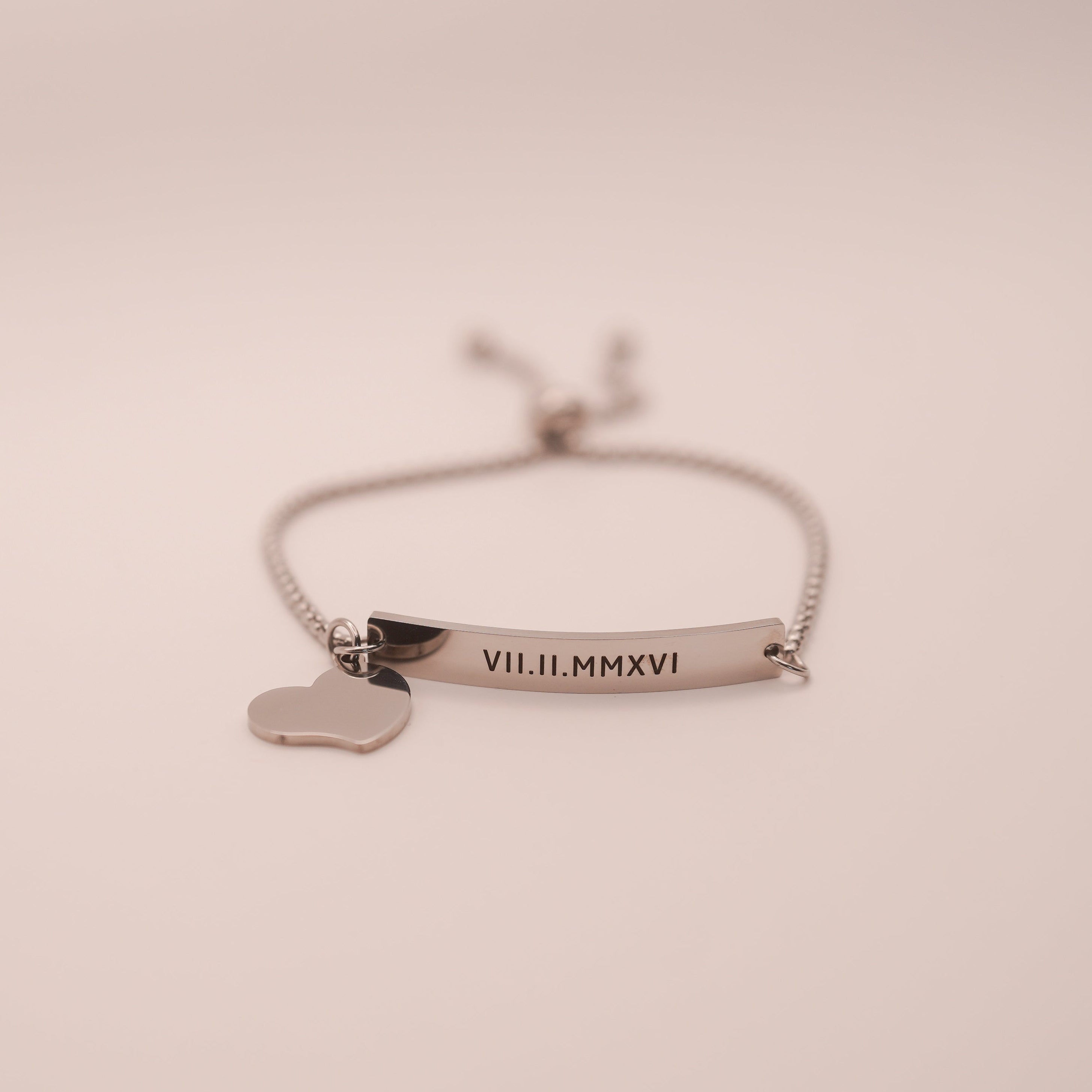 Custom Engraved Bracelet — Adjustable Stainless Steel with Charm