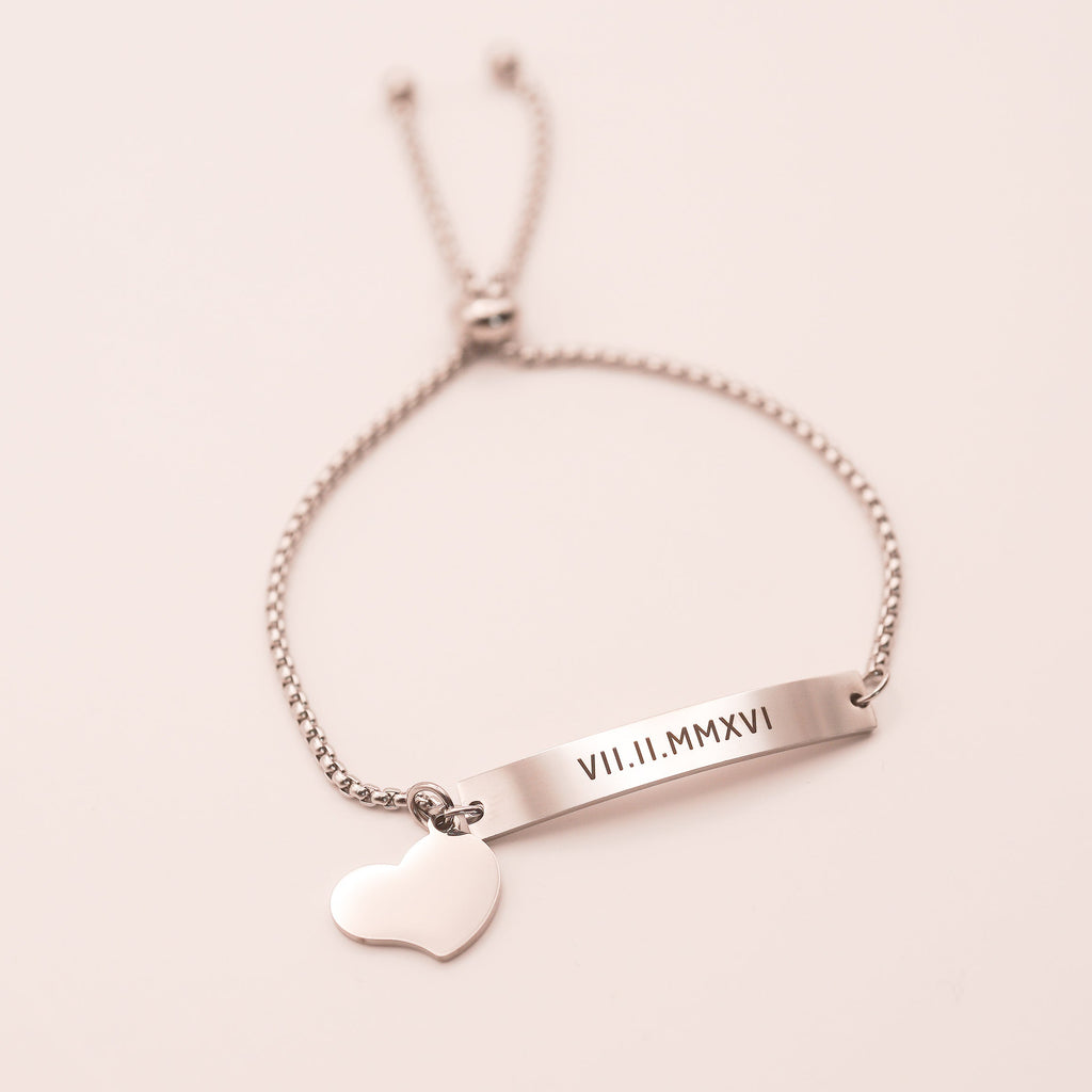 Custom Engraved Bracelet — Adjustable Stainless Steel with Charm