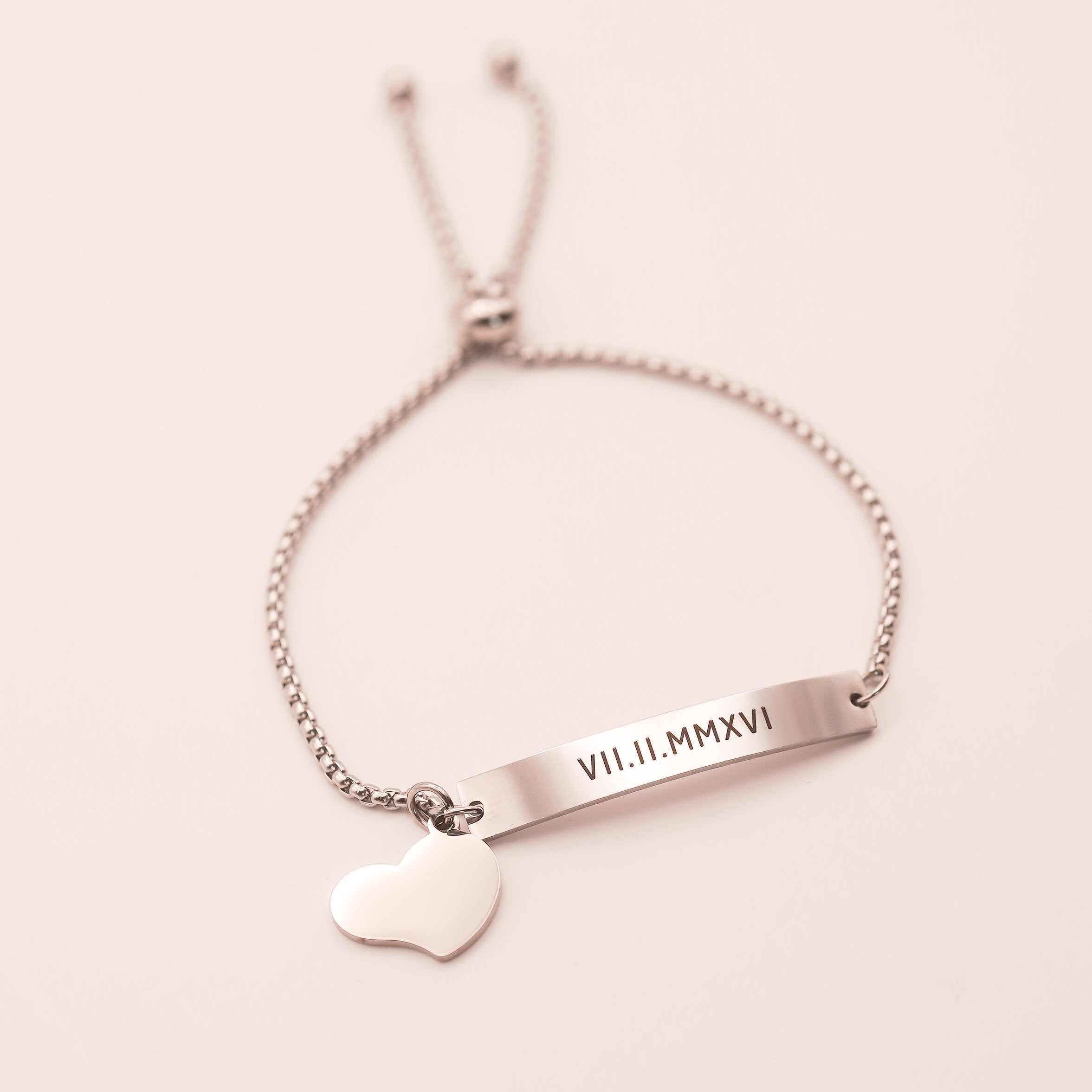 Custom Engraved Bracelet — Adjustable Stainless Steel with Charm