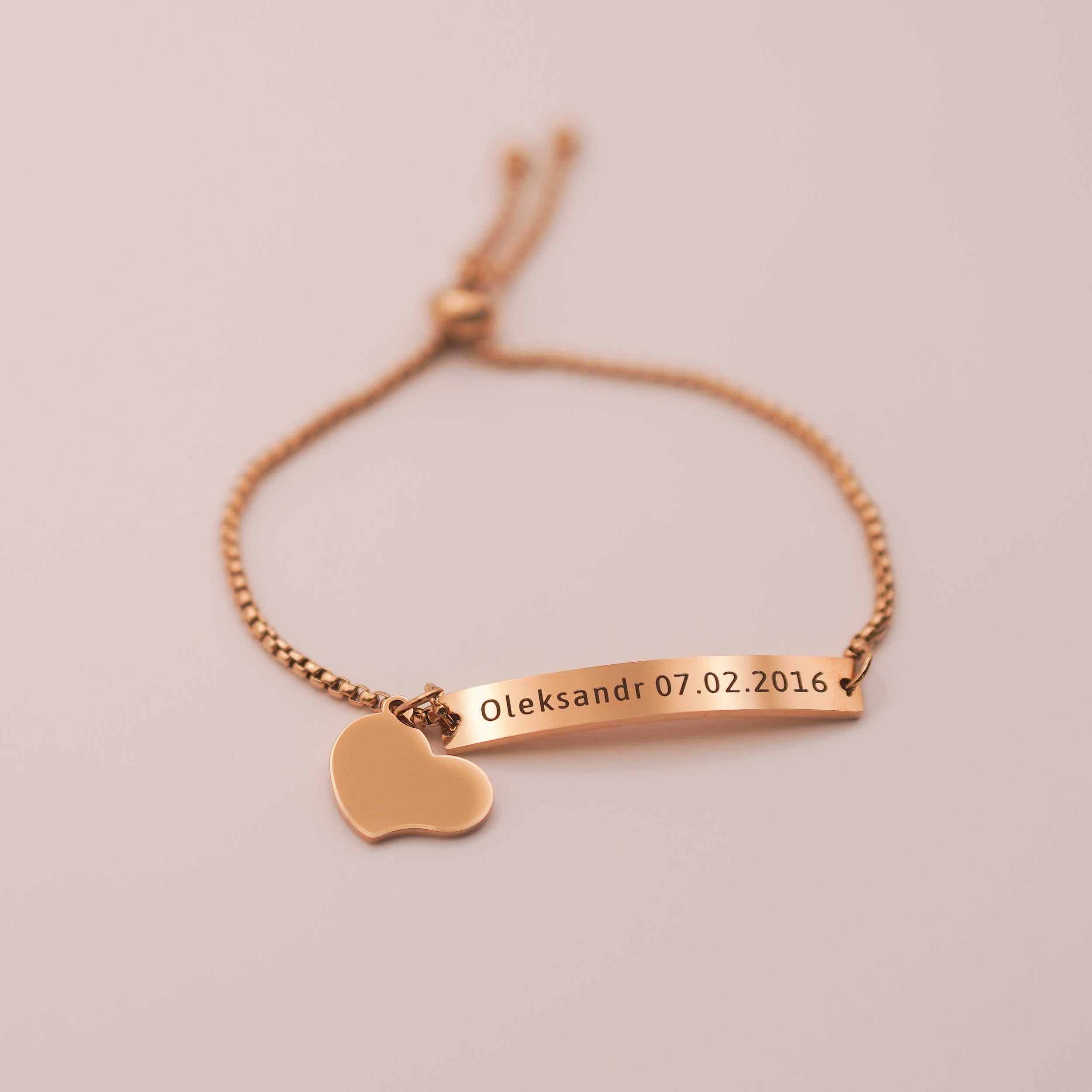 Custom Engraved Bracelet — Adjustable Stainless Steel with Charm
