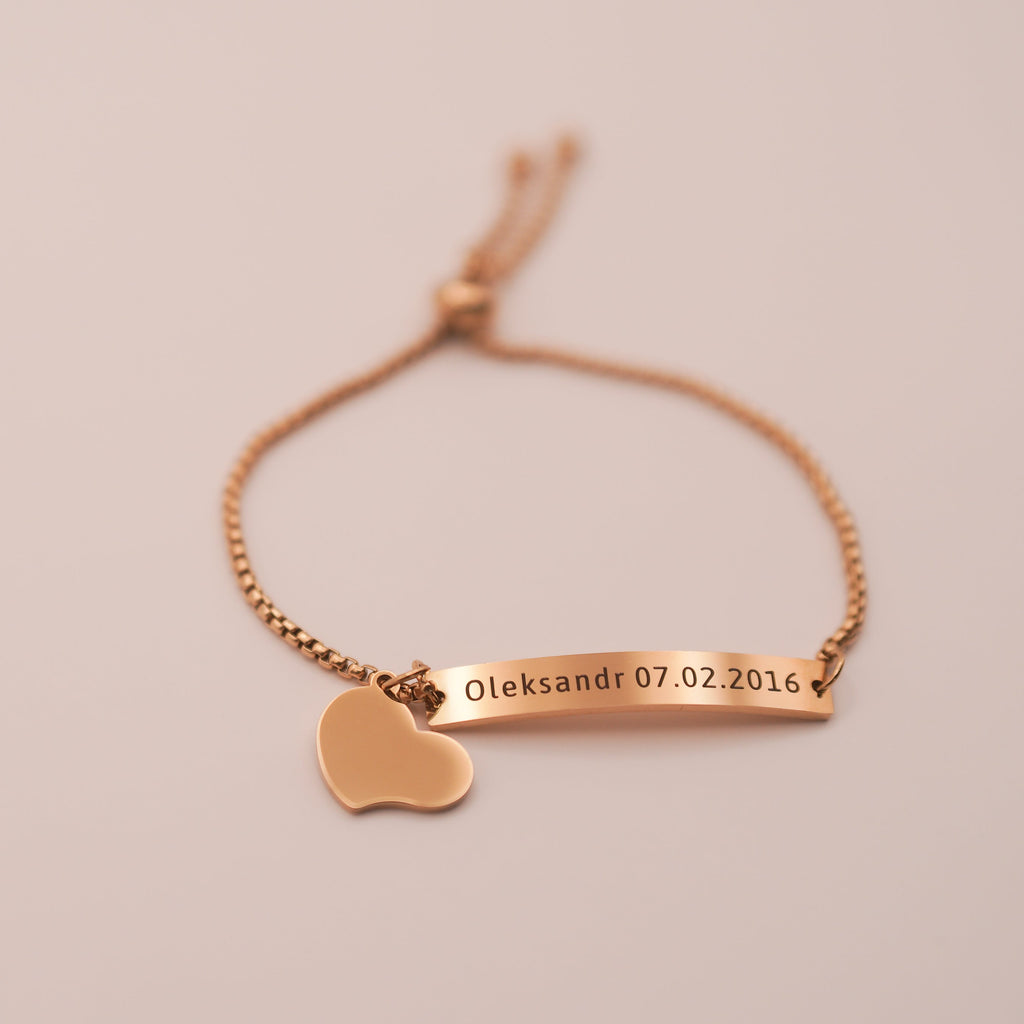 Custom Engraved Bracelet — Adjustable Stainless Steel with Charm