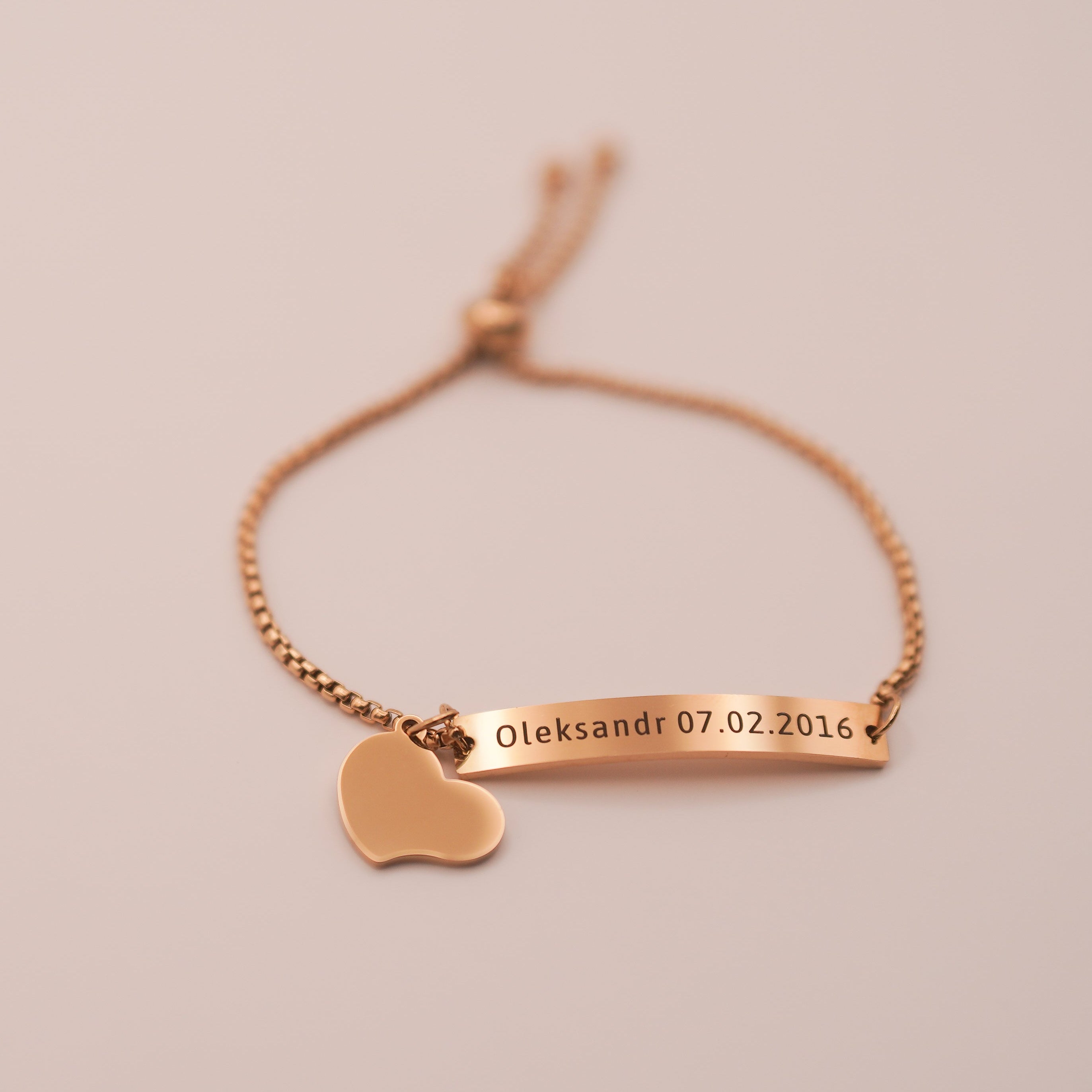 Custom Engraved Bracelet — Adjustable Stainless Steel with Charm