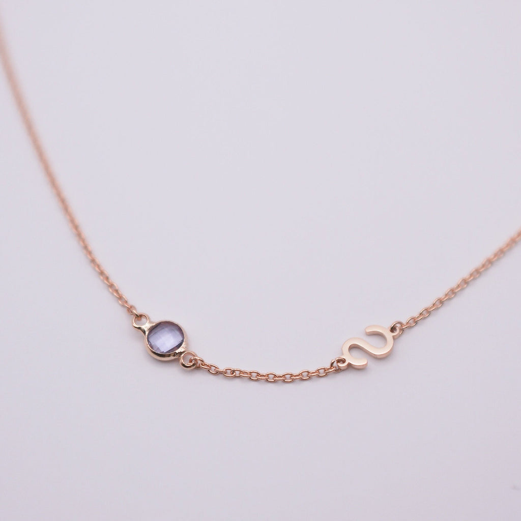 Personalized Birthstone Alphabet Necklace