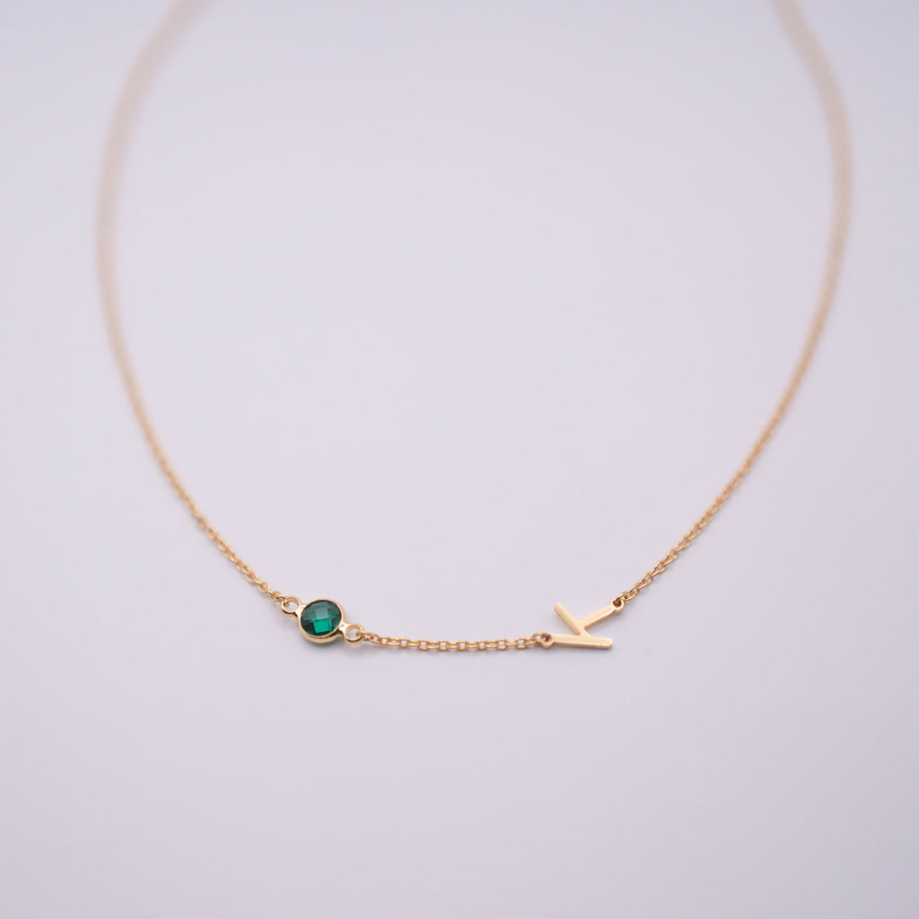 Personalized Birthstone Alphabet Necklace