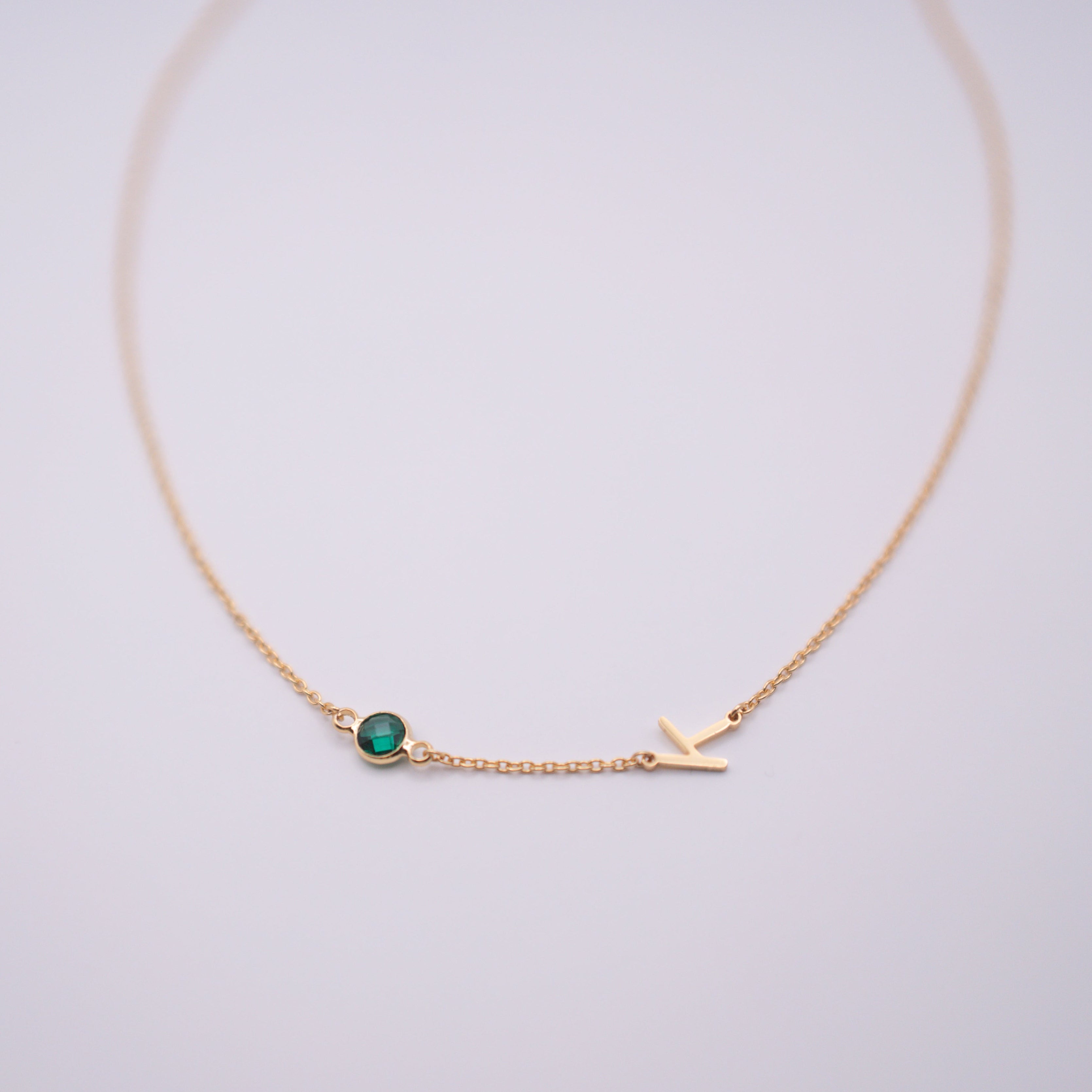Personalized Birthstone Alphabet Necklace