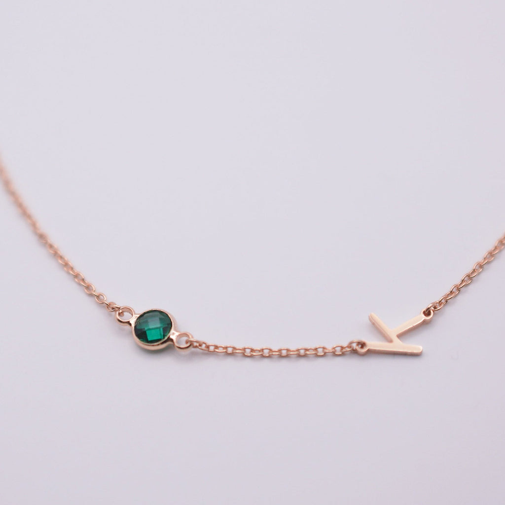 Personalized Birthstone Alphabet Necklace