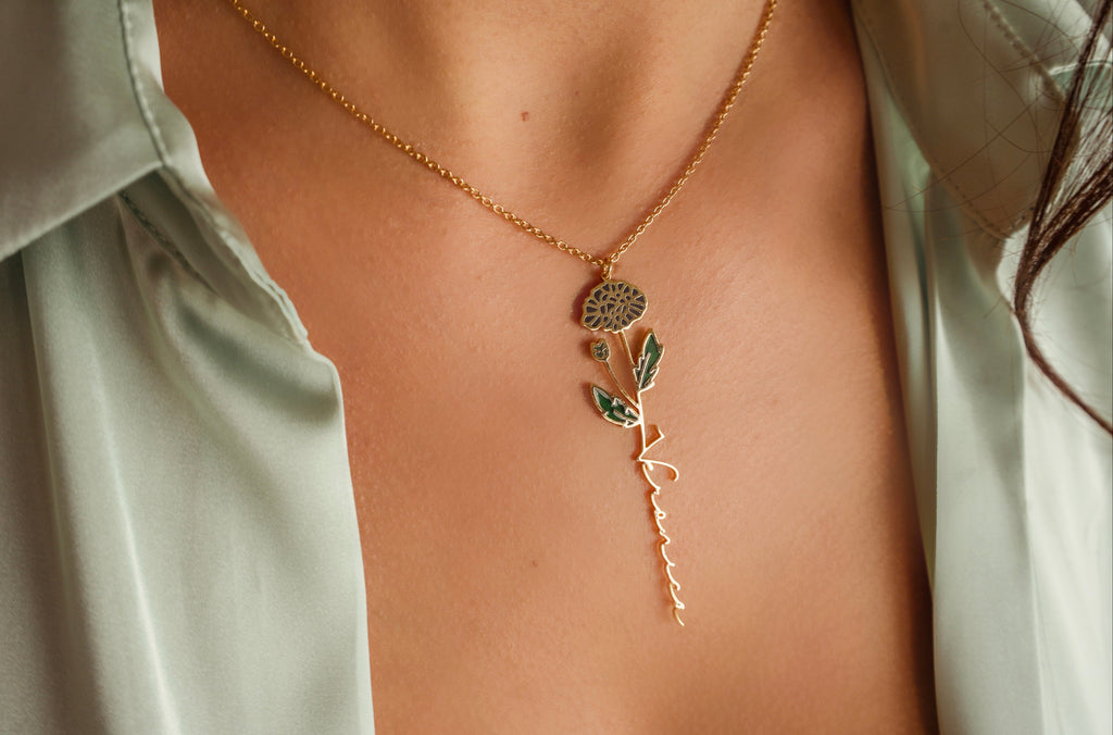 Custom Birth Flower Name Necklace – Personalized Stainless Steel Jewelry