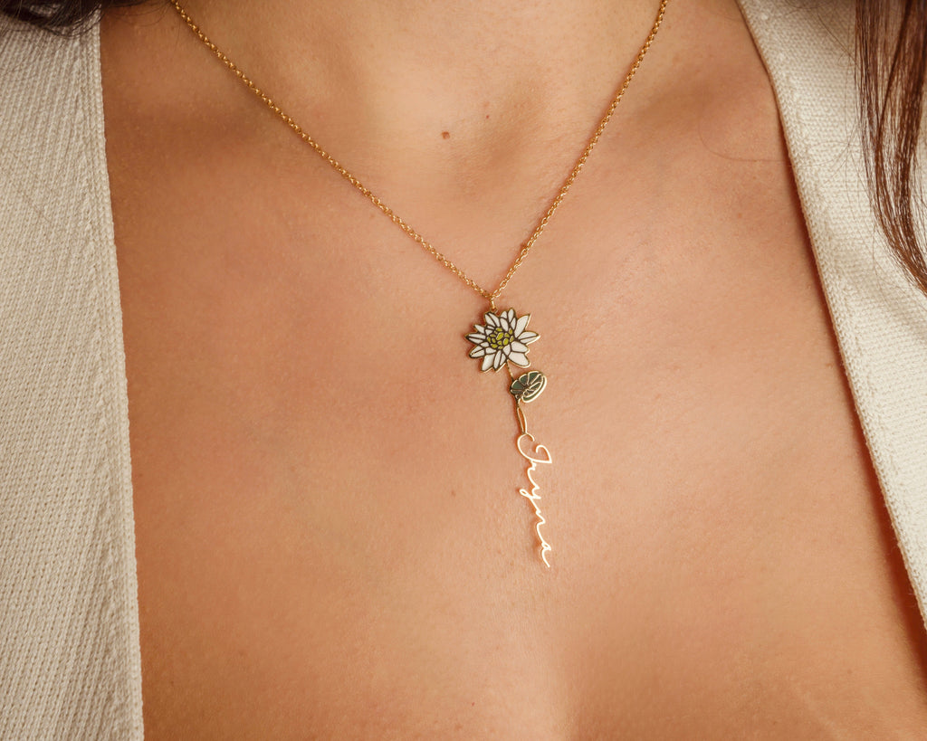 Custom Birth Flower Name Necklace – Personalized Stainless Steel Jewelry