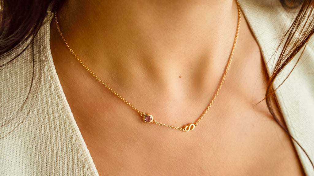 Personalized Birthstone Alphabet Necklace