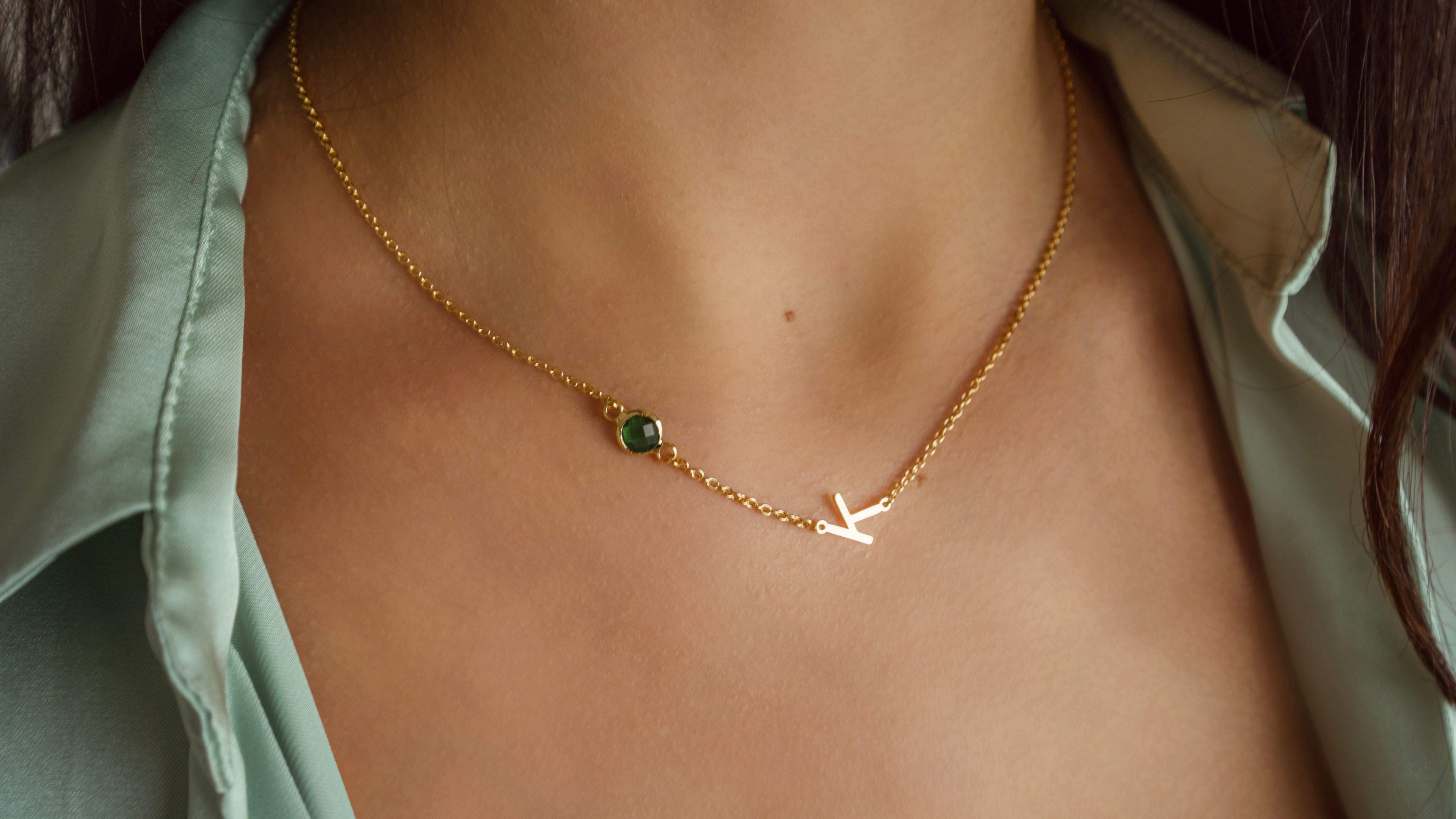 Personalized Birthstone Alphabet Necklace