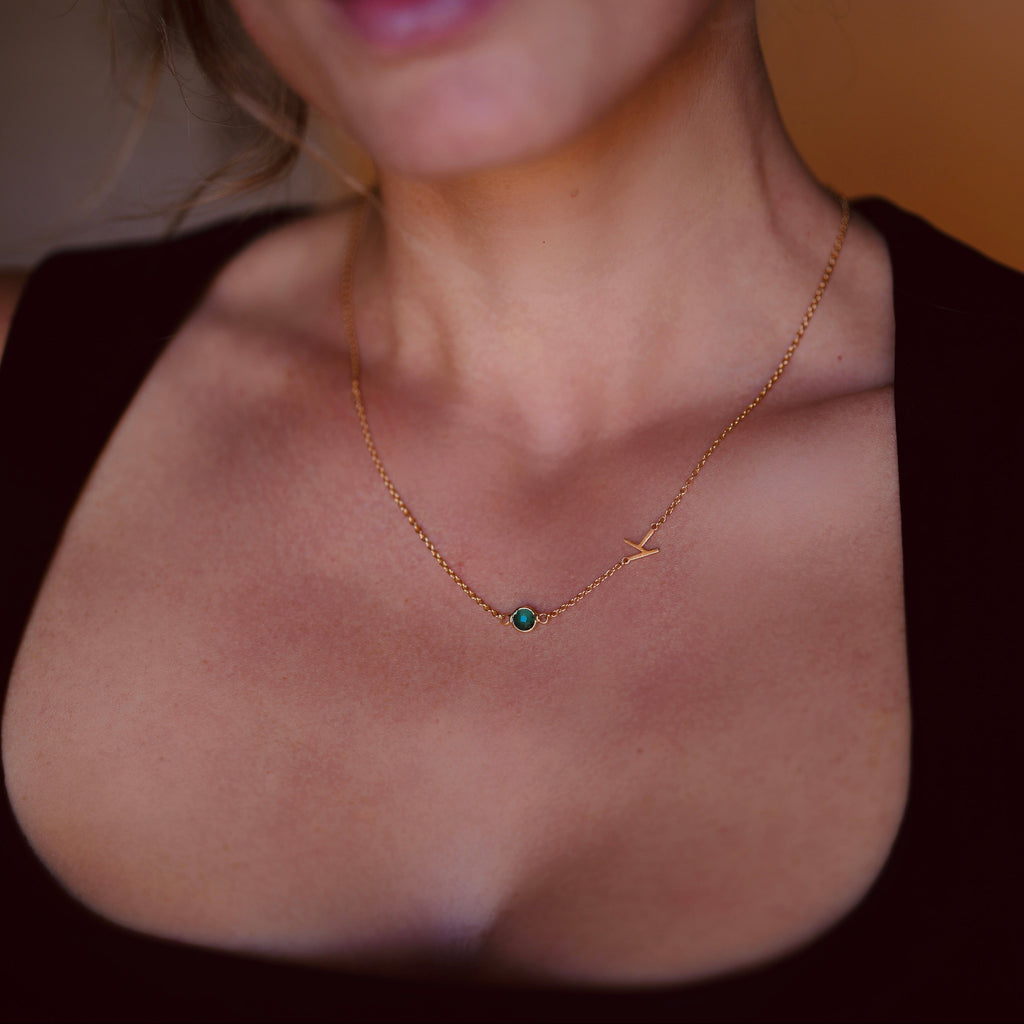 Personalized Birthstone Alphabet Necklace