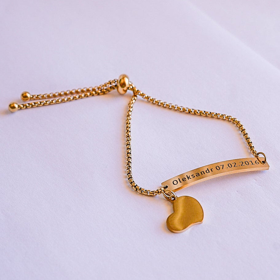 Custom Engraved Bracelet — Adjustable Stainless Steel with Charm