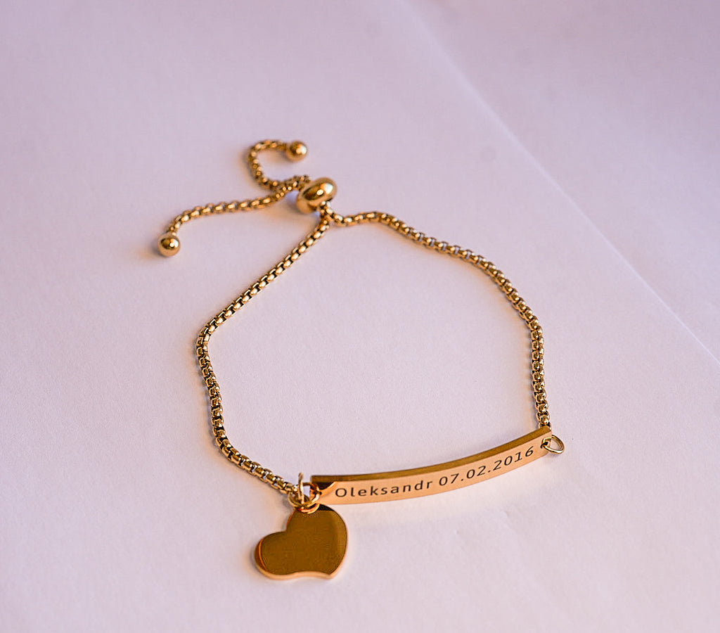 Custom Engraved Bracelet — Adjustable Stainless Steel with Charm