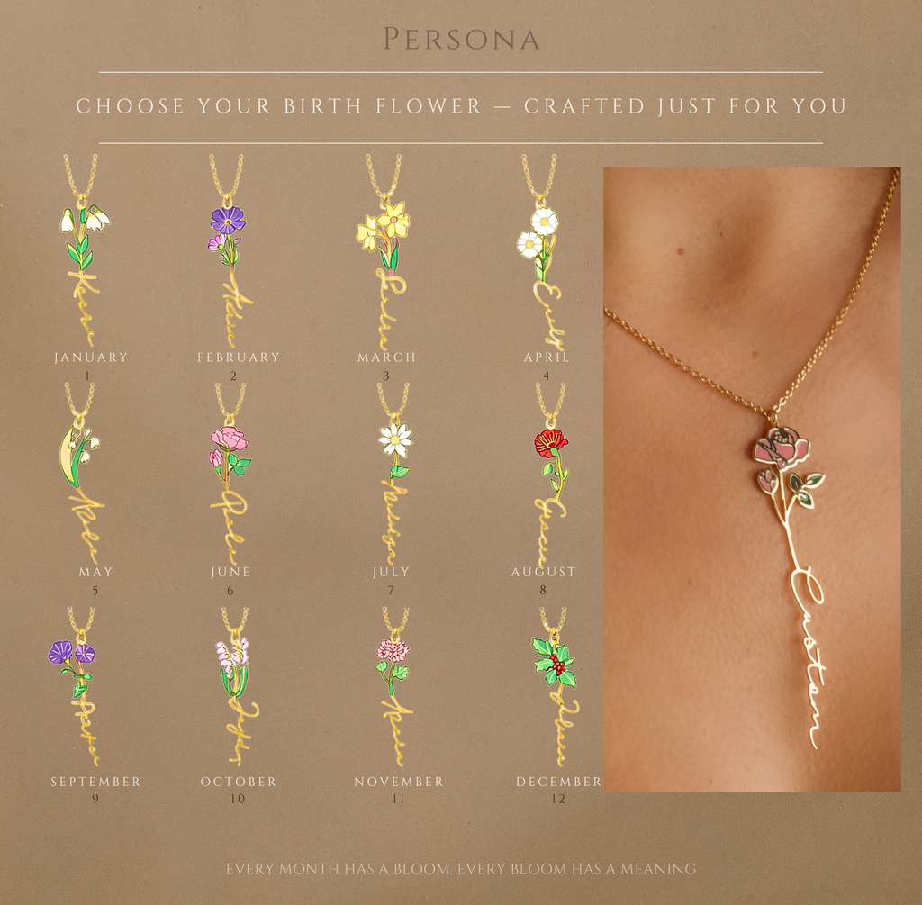 Custom Birth Flower Name Necklace – Personalized Stainless Steel Jewelry