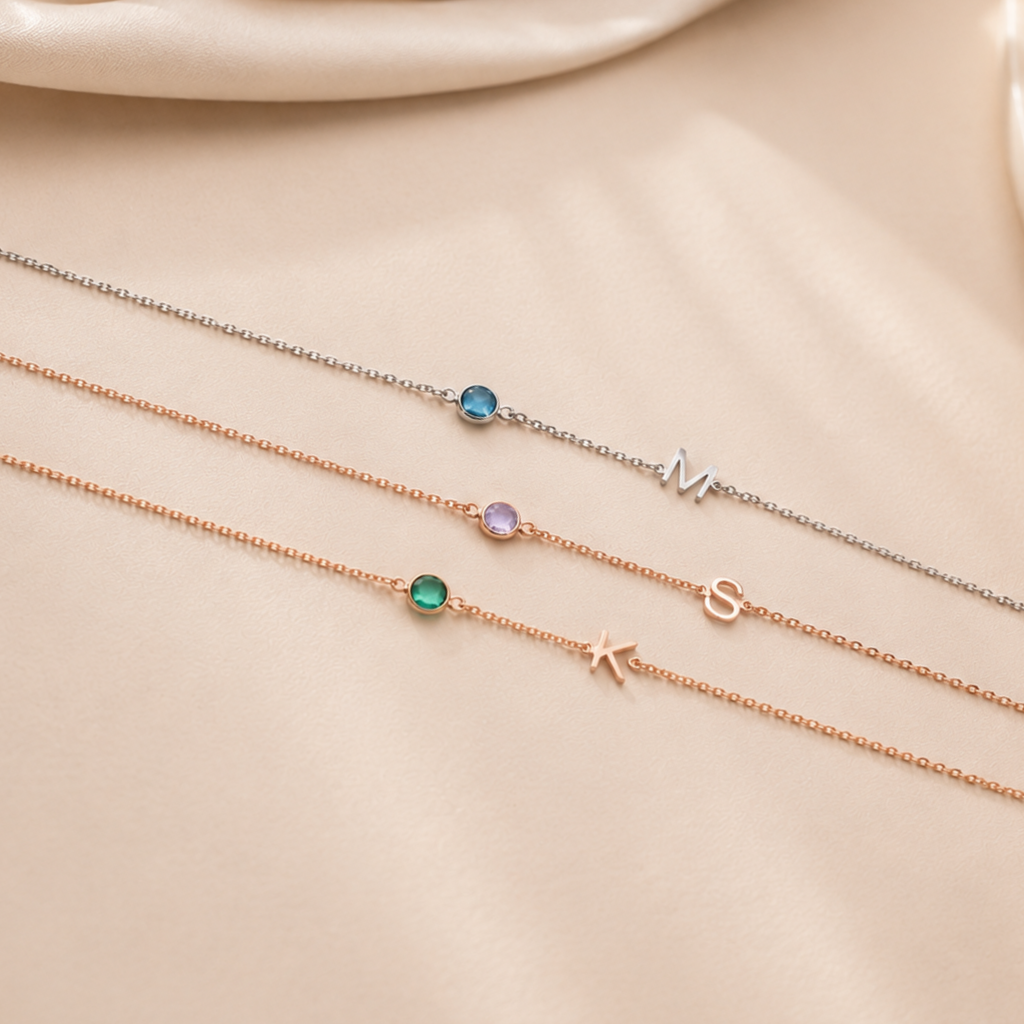 Personalized Birthstone Alphabet Necklace
